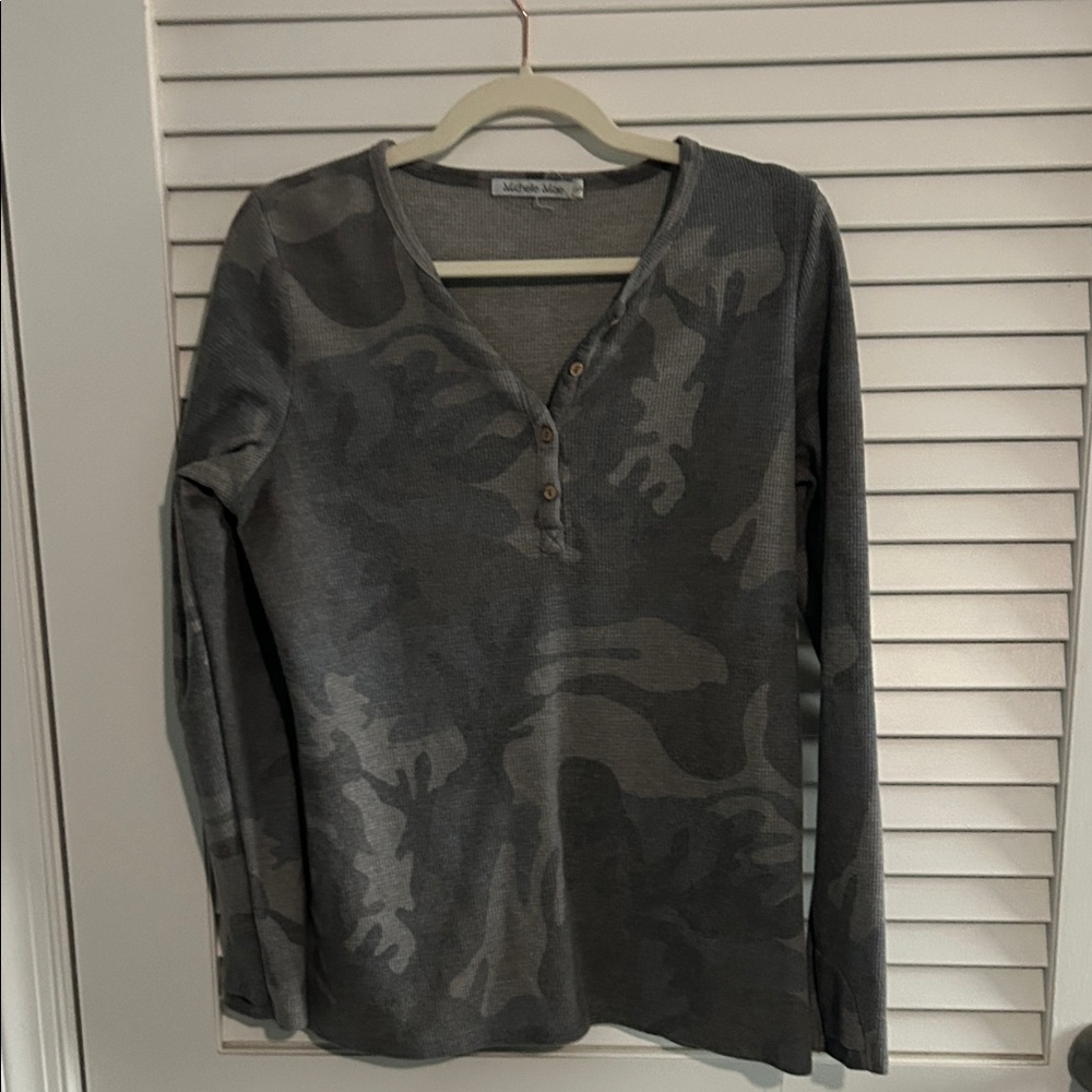 Gray Camouflage Henley Top